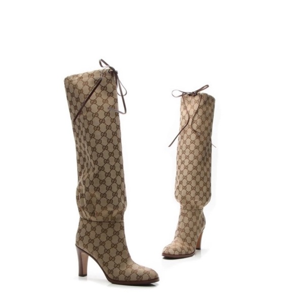 Gucci Beige Monogram canvas knee high boots 35.5 - Picture 7 of 8